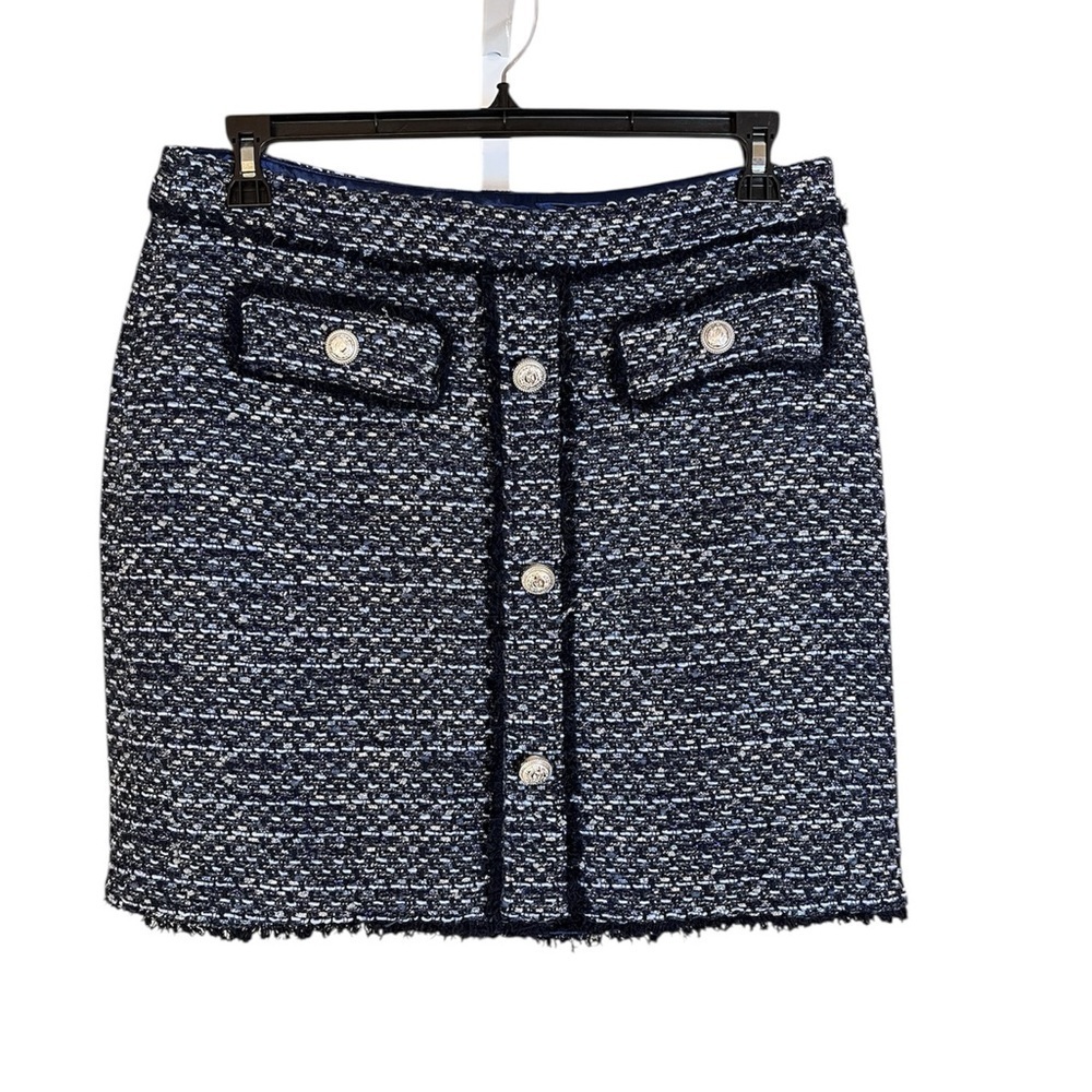 Generation Love Sandra Tweed Navy Silver Mini Skirt Women’s Size 14 NWT